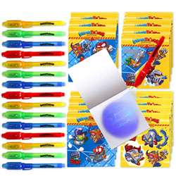 BONNYCO SuperThings Secret Spies - Detalles Cumpleaños Niños, Boligrafo Tinta Invisible y Libreta Pack x 16 | Regalos Cumpleaños Niños Colegio, Detall en oferta