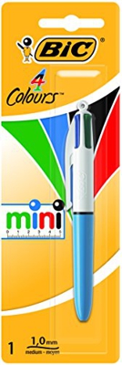 BIC 4 colores Mini Bolígrafo Retráctil punta media (1,0 mm) – Blíster de 1 Unidad