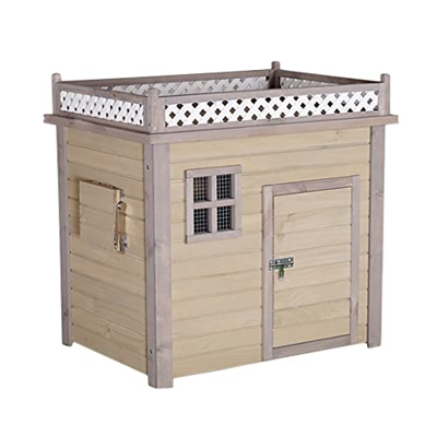 zuyang Casetas para Perros Casa para Perros al Aire Libre Casa para Perros de Madera Duradera con Puerta Ventana Casa para Perros con Soporte para Flo