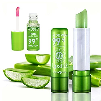 Set 2 Lipstick pintalabios mágico 99% Aloe Vera. 1 Barra de labios y 1 gel hidratante duradero. Cambia de color con la temperatura 2unidades