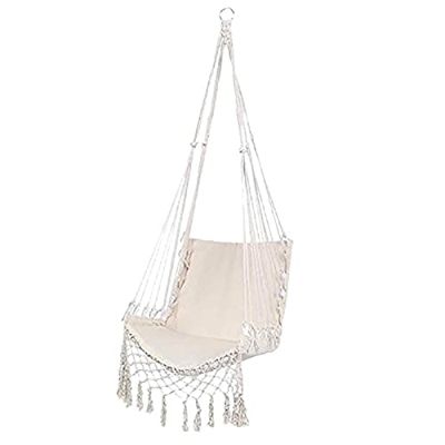 Hamaca de macramé para colgar cuerda de algodón, para interiores, ultraligero, portátil, resistente al viento, antimosquitos, hamaca para dormir, para