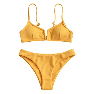 ZAFUL - Bikini de dos piezas para mujer con corte alto y acolchado con cable en V