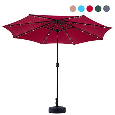 VONLUCE 300CM Sombrilla de Jardín con Luz LED de Energía Solar Parasol de Jardín con 8 Varillas de Acero Sombrilla de Terreza con Protección UV para P