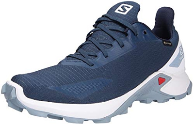 Salomon Alphacross Blast Gore-Tex (impermeable) Hombre Zapatos de trail running, Azul (Dark Denim/White/Ashley Blue), 46 2/3 EU