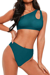 JFAN Traje de Baño Mujer Conjunto de Bikini Un Hombro Trajes de Baño Ahuecados Bañador Atractivo de Dos Piezas(Verde Oscuro,S) características