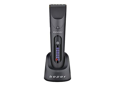 BEPER 40.743 Cortador de pelo Recargable, Cuchillas fijas de acero,Plug And Play, Digital,Display LED, 32 ajustes de longitud,6 peines reguladores,Neg