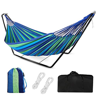 Hamaca colgante con estructura de hamaca, para 2 personas, para exterior, bolsa de transporte, portátil, para interior, jardín, terraza, patio, campin