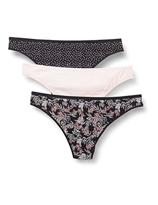 Iris & Lilly BELD004M3 Bikinis & Brasil, Negro/Rosa Pálido, Lunares/Estampado De Hojas De Palmera, 40, Pack de 3