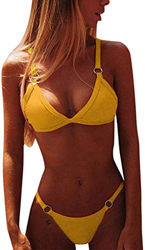 Yutdeng Sexy Tanga Bikini Mujer Brasileño Bañadores Color Sólido Bikini Dos Piezas Trajes de Baño Push-Up Sujetador Acolchado Playa Ropa de Baño para  precio