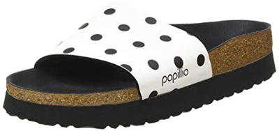 Papillio by Birkenstock Mules Cora Birko-Flor Platform White Black Dots, Sandalia Mujer, 38 EU