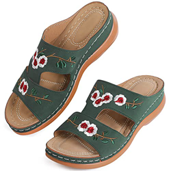 MUYOGRT Sandalias con Plataforma para Mujer Bordadas Mules Cómodos Zapatillas Sandalias de Cuña sin Espalda Verano Antideslizante Ortopédica Vintage S características