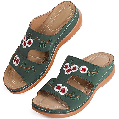 MUYOGRT Sandalias con Plataforma para Mujer Bordadas Mules Cómodos Zapatillas Sandalias de Cuña sin Espalda Verano Antideslizante Ortopédica Vintage S