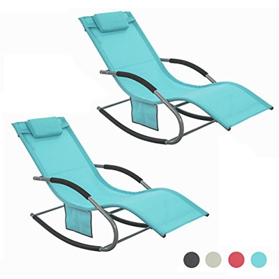 SoBuy OGS28-HBx2 Set de 2 Tumbonas, Mecedora con Almohada y Bolsillo Lateral, Estructura de Hierro, Malla Transpirable Teslin, cómodo, soporta hasta 1