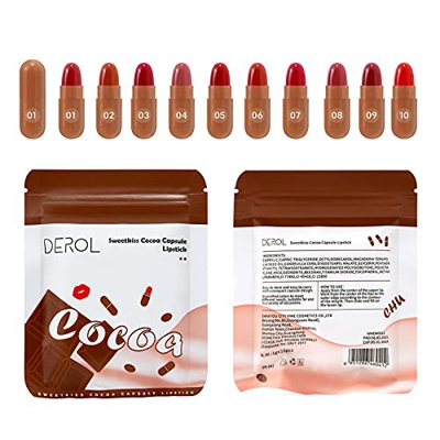 10 Colores Juego de Lápiz Labial, Cápsulas de Chocolate Lápiz Labial Mate Taza Antiadherente Barras de Labios Impermeables de Larga Duración para Niña