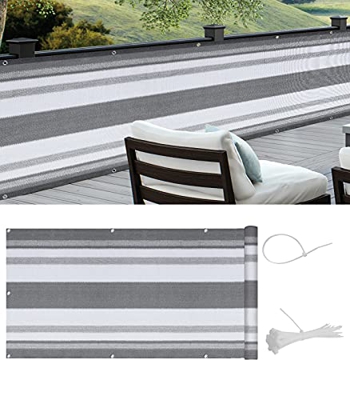 Cool Area Pantalla HDPE para Balcón Jardín Protección de Privacidad,Protección UV,Resistente al Viento,con Ataduras de Cables,90x500 cm,Rayas Blancas 
