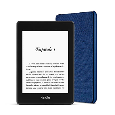 Kindle Paperwhite, 32 GB, con publicidad + Funda Amazon de tela que protege del agua (Azul)