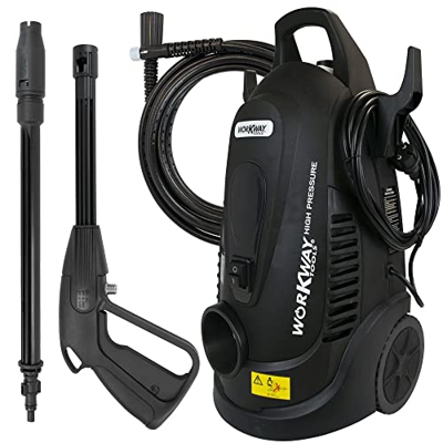 WORKWAY TOOLS Hidrolimpiadora 1800W, Máquina de Limpieza a Presión con Depósito y Manguera Incluidos