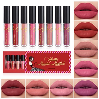 Brillo de Labios 8 Colores-kit de Pintalabios Líquido Mate,Lápiz Labial Líquido de larga Duración-Terciopelo mate, Maquillaje Profesional,Hidratante I