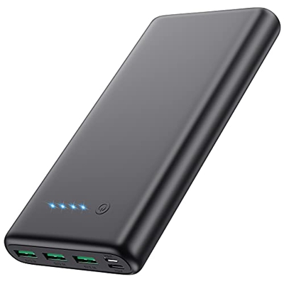 QTshine Batería Externa,【36800 mAh Gran Capacidad】 Power Bank Carga Rapida con Entrada Tipo C & 3 Salidas Cargador Portátil con 4 Luces LED para iPhon