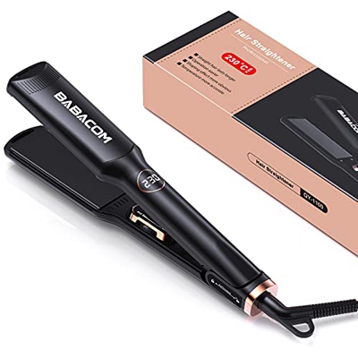 Babacom Planchas del Pelo, Plancha Pelo Placa Ancha 1.5" con Temperatura Ajustable 130-230℃, LCD Digita y Calentador PTC, Plancha de Pelo Profesional 