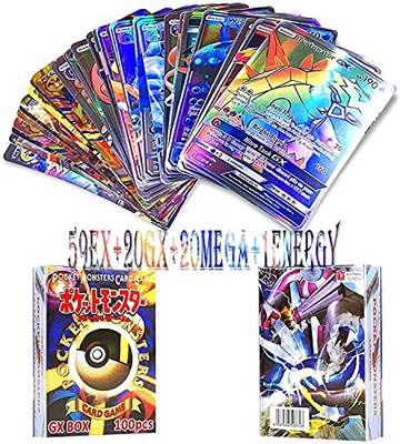 HOZO - 100 Piezas Cartas para pokemo,Tarjetas para Pokemon,Trading Cards para Pokemon,Cartas Game Battle Card para Pokemon(59EX+20GX+20MEGA+1ENERGY)