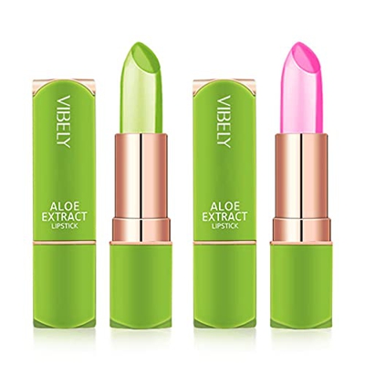 2 PCS Lipstick Pintalabios Mágico,Lápiz Labial Cambio De Color,Aloe Vera Lipsticks,Long Lasting Moisturizing Lipstick Aloe Vera Lip Gloss Color Change