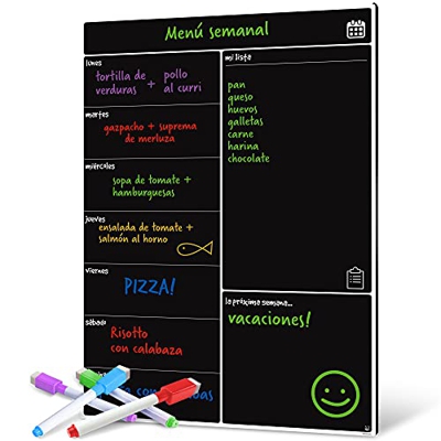 Smart Panda Pizarra Magnética Negra para Nevera - Ideal Planificador de Comidas Semanales, Lista de la Compra o Pizarra de Notas para la Familia - Cal