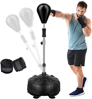 GIKPAL Punching Ball, Saco de Boxeo de Pie Ajustable en Altura con Soporte para Adultos y Niños, Equipo Entrenamiento de Boxeo para Gimnasio Casa, Neg