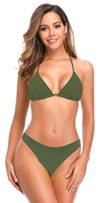 SHEKINI Mujer Bañador de Dos Piezas Elegante Halter Ajustable Pliegues Clásico Triángulo Shirring Bikini Top Traje de Baño Dos Piezas Cintura Baja Bik