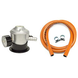 S&M Regulador Butano con Manómetro, Gris + 321535 Kit Tubería homologada de Gas Butano de 1,5 Metros-Ø 9mm con Abrazaderas con pestaña, Naranja características