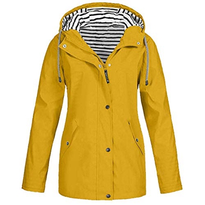 CNBOY Chubasquero con capucha, impermeable, ligero, para mujer, cortavientos, prenda ideal para exteriores (Amarillo, XXL)