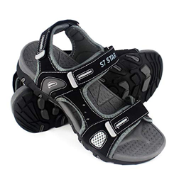 Sandalias Hombre Verano，Sandalias Deportivas y Playeras，Zapatos de Playa Cómodo Ajustable Tres Capas de Velcro Al Aire Libre Senderismo Piscina (Negro características