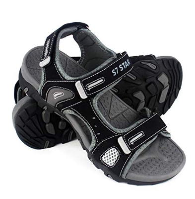 Sandalias Hombre Verano，Sandalias Deportivas y Playeras，Zapatos de Playa Cómodo Ajustable Tres Capas de Velcro Al Aire Libre Senderismo Piscina (Negro