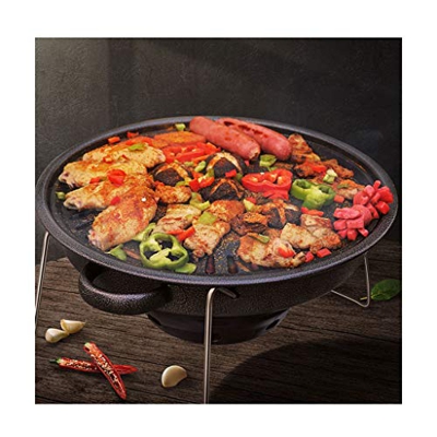 BIAOYU Parrilla de carbón de hierro fundido Mesa portátil para interior del hogar redondo barbacoa estufa para picnic camping patio trasero cocina