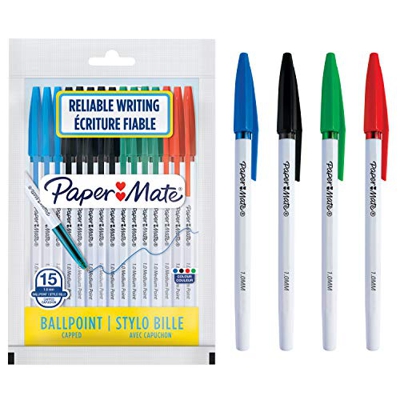 Paper Mate 045 bolígrafos - Punta mediana (1,0 mm), Colores surtidos de tinta, 15 unidades