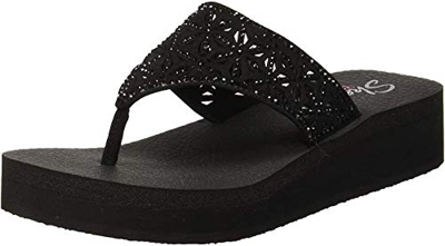 Skechers Vinyasa-Glass Star, Sandalias de Punta Descubierta Mujer, Negro (BBK Black Mitobuck/Rhinestone Trim), 40 EU