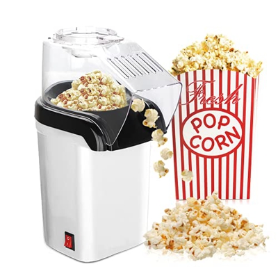 IVEOPPE Máquina de Palomitas Sin Grasa Aceita, Circulación de Aire Caliente, Tapa Removible Con taza, 1200 W de Potencia, Blanco