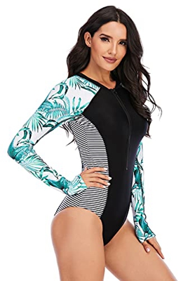 Traje de Baño Una Pieza Mujer Manga Larga Bikini Mujer Traje de Baño con Protección Solar Una Pieza con Cremallera Push Up Bañadores Bañador Monokini 