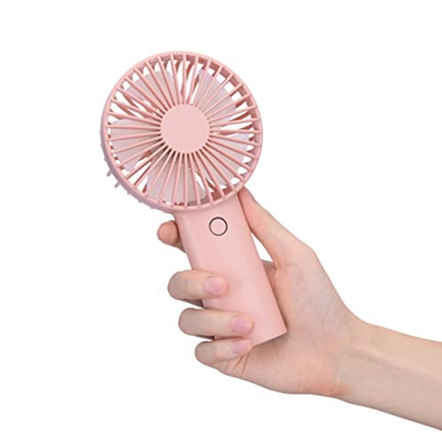 Mini Ventilador USB, Silencioso Ventilador Pequeño Recargable Portátil, 3 Velocidades de Viento, Viajes de Oficina Colocados Verticalmente (Rosa Claro
