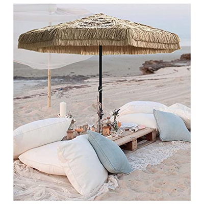 OOOMG Sombrilla De Playa Hawaiano con Manivela, 2,7 M, Parasol De Paja Natural para Exteriores, para Playa, Bar, Patio, Terraza, Jardín, Protección UV