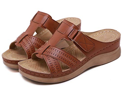SMajong Mules de Mujer Plataforma Sandalias de Cuero Zapatillas de Moda de Verano Cómodos Zuecos Zapatos de Playa Marrón 39 EU