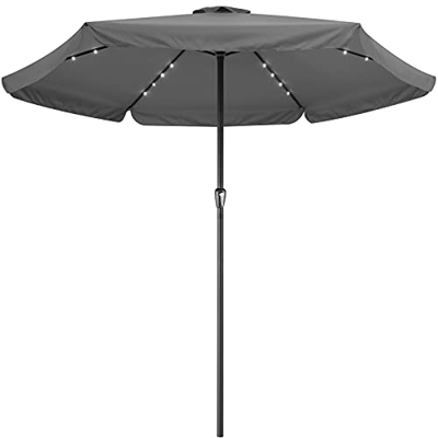 Kingsleeve Sombrilla Antracita de Aluminio con 24 Leds solares 330 cm de diámetro Sistema de manija Integrado