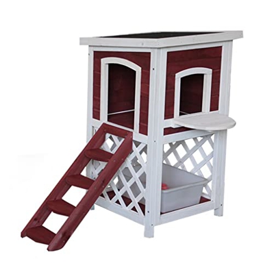 zuyang Casetas para Perros Casa para Gatos de Doble Capa para Interiores y Exteriores casa para Mascotas de Madera Resistente a la Intemperie Exterior