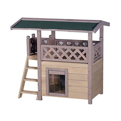 zuyang Casetas para Perros Casa de Madera para Gatos, casa para Mascotas Impermeable al Aire Libre, casa para Gatos de Dos Pisos, Villa para Gatos con