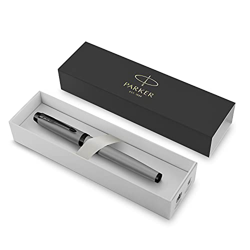 Parker IM pluma estilográfica | Gris mate con adornos negros | Punta fina con recambio de tinta azul | Estuche de regalo características