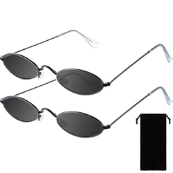 Frienda 2 Gafas de Sol Vintage Ovalada Pequeña (Lente Gris y Marco Negro) características