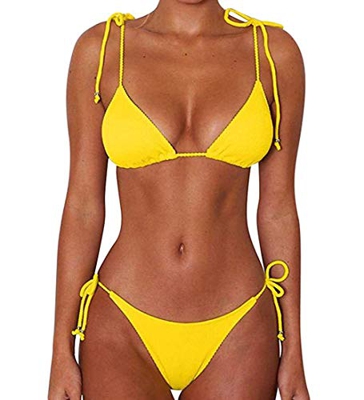 Yutdeng Traje De Baño Bikinis Mujer 2021 Verano Tirantes Push Up Llanura Colores Trajes de Baño de Dos Piezas Talla Grande Conjuntos de Bikini Mujer