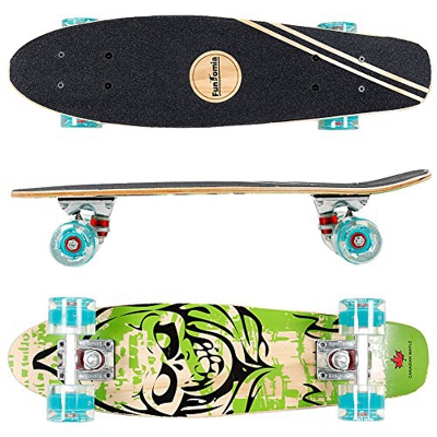 FunTomia® Mini Board monopatín Skateboard 57cm - 7 Capas de Arce Canadiense - con o sin LED Ruedas - Wheel 59mmx45mm (82A) - Rodamiento Mach1