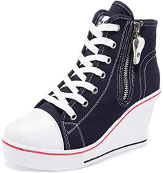 Siphly Zapatillas de lona cálidos con cuña para mujer, altura de tacón, 7 cm, color negro, blanco, rojo, azul oscuro, 35-43, color, talla 39 EU precio