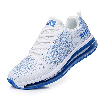 Torisky Zapatillas Deportivoas Hombre Mujer Air Zapatos de Deporte Running Sneakers Correr Gimnasio Casual, Blanco/Azul, Talla 45EU (8998-WH/BL45)